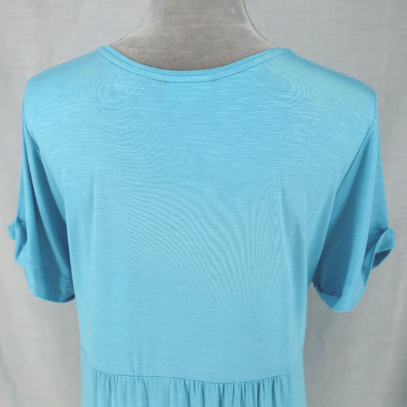 J Jill Dress Petites LP PL Blue Stretch Knit T-shirt Pockets Scoop Neck Casual - Picture 9 of 12